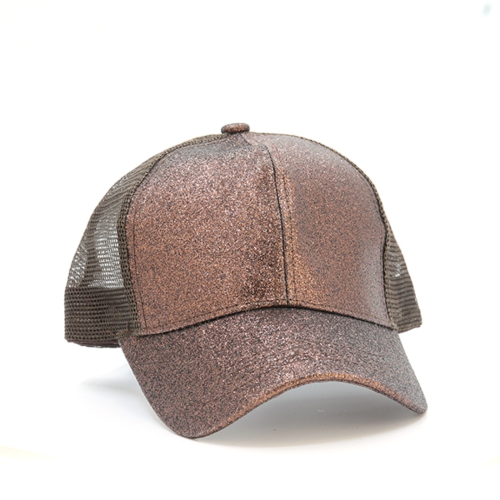Bronze Glitter Trucker Hat Cap w/ Pony Tail Hole